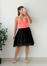 Size M-L Coral Black Contrast Party Dress