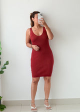Size M-L Burgundy Ribbed Bodycon Dress