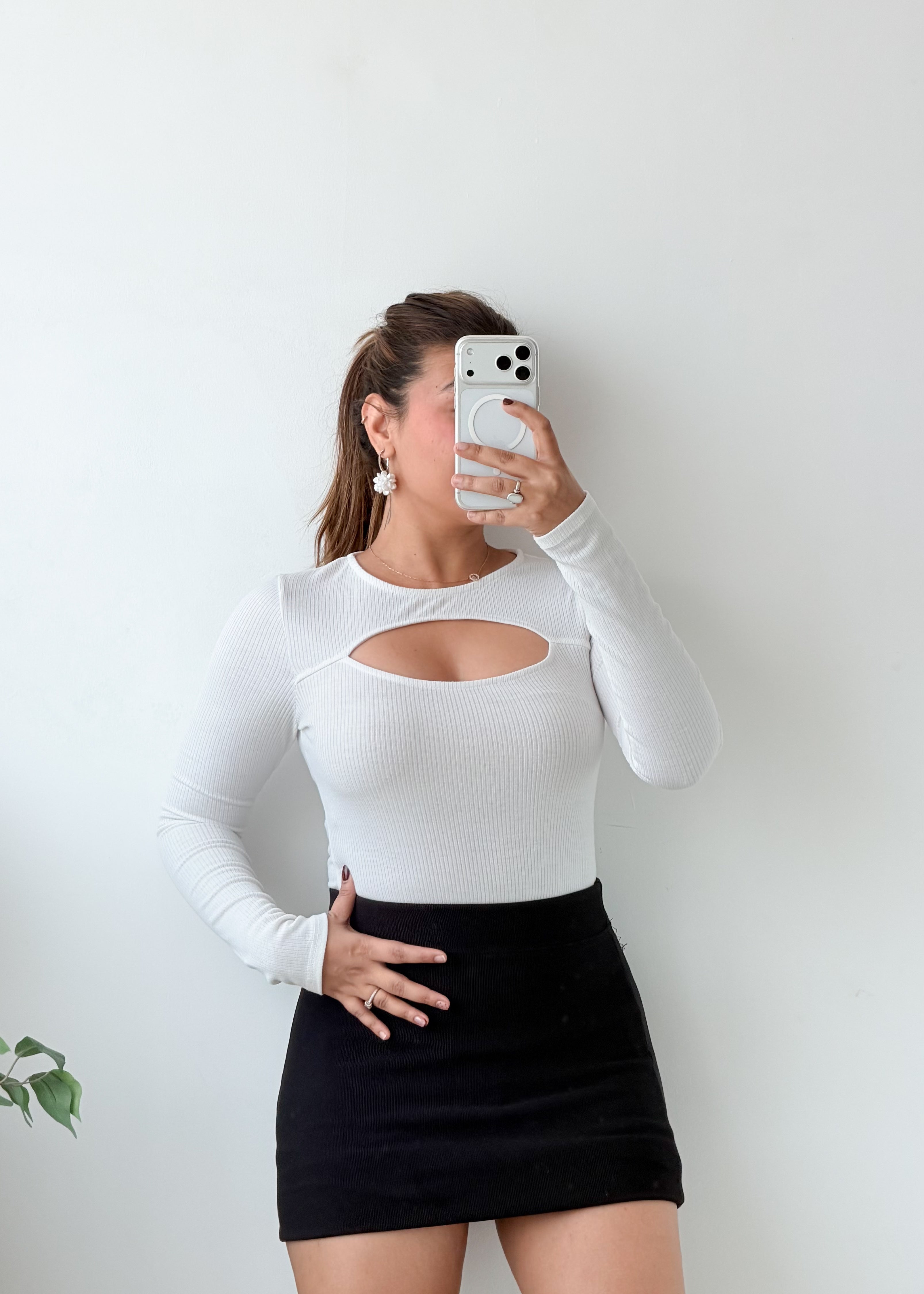 Size S-M White Cutout Neck Bodysuit