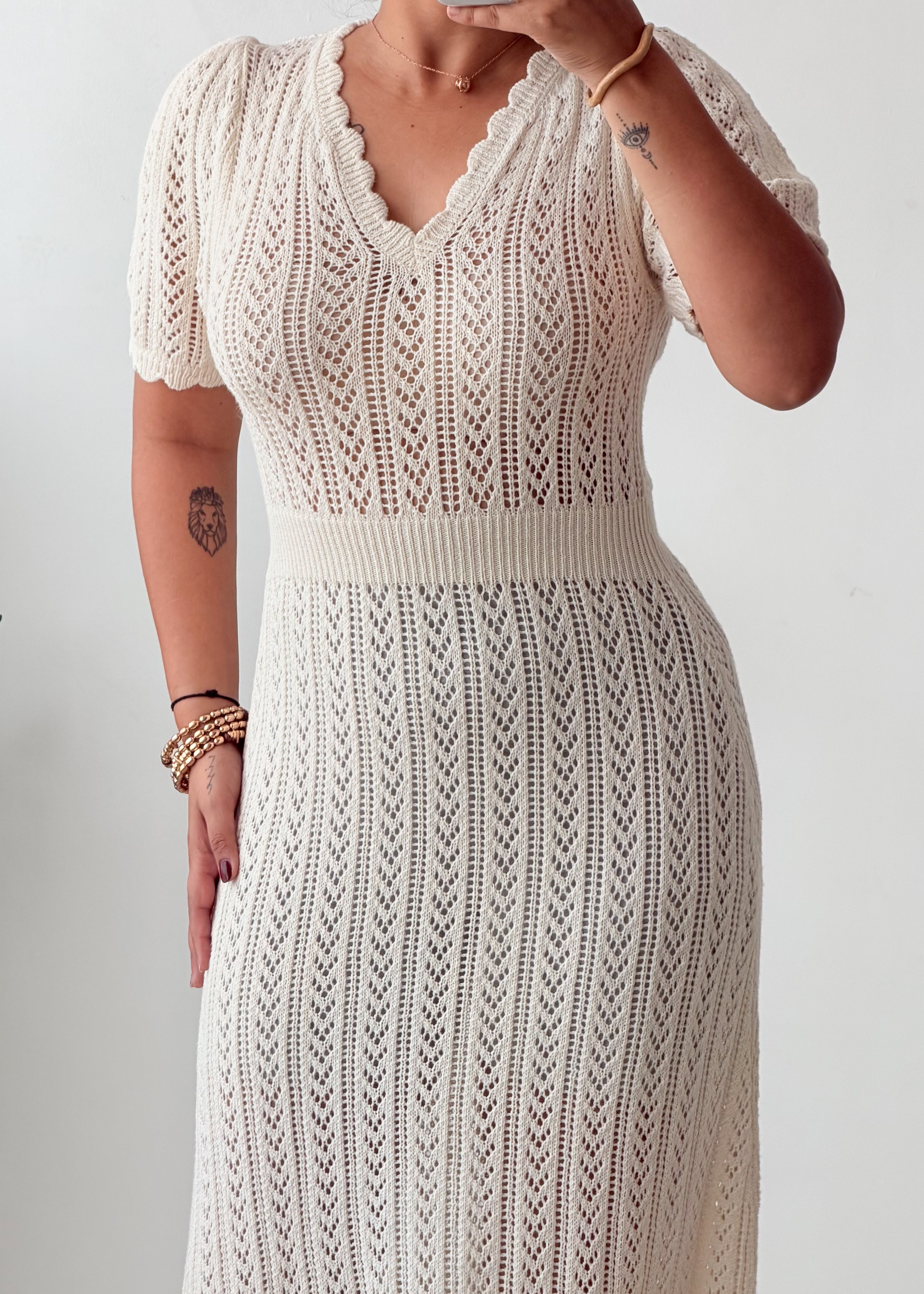 Size S-M Ivory Chevron Crochet Maxi Dress