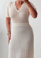 Size S-M Ivory Chevron Crochet Maxi Dress