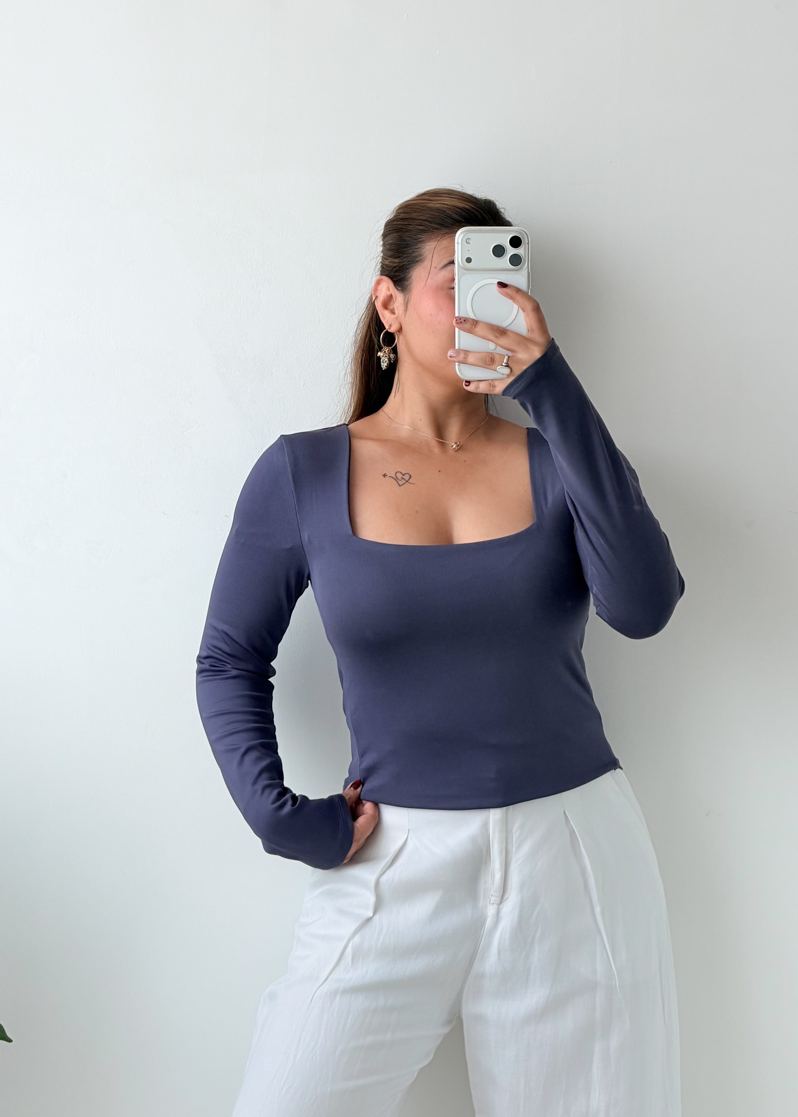 Size S-M Slate Blue Square Neck Top