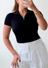 Size XS-S Black Zip-Up Bodysuit