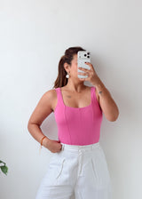 Size S-M Pink Corset Square Neck Bodysuit