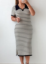 Size L-XL Black White Striped Midi Dress
