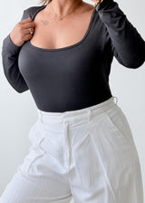 Size L-XL Charcoal Grey Square Neck Bodysuit
