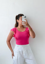 Size XS-S Hot Pink Ruffle Sleeve Bodysuit