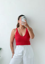 Size M-L Red Textured Knit Crop Top