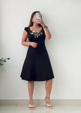Size XS-S Black Embroidered Fit & Flare Dress