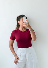 Size S-M Burgundy Crew Neck Bodysuit