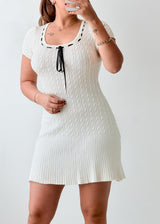 Size XS-M White Cable Knit Mini Dress