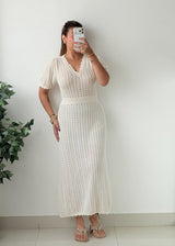 Size S-M Ivory Chevron Crochet Maxi Dress