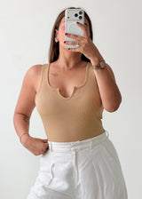 Size M-L Beige Notch Neck Bodysuit