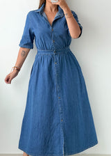 Size XS-S Blue Denim Shirt Maxi Dress