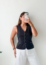 Bust 34, Black Tailored Vest Top