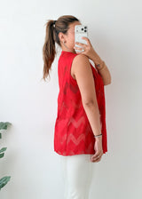 Free Size Red Printed Longline Tie-Front Vest Top