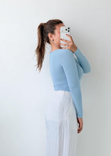 Size XS-S Light Blue Ribbed Button-Front Bodysuit
