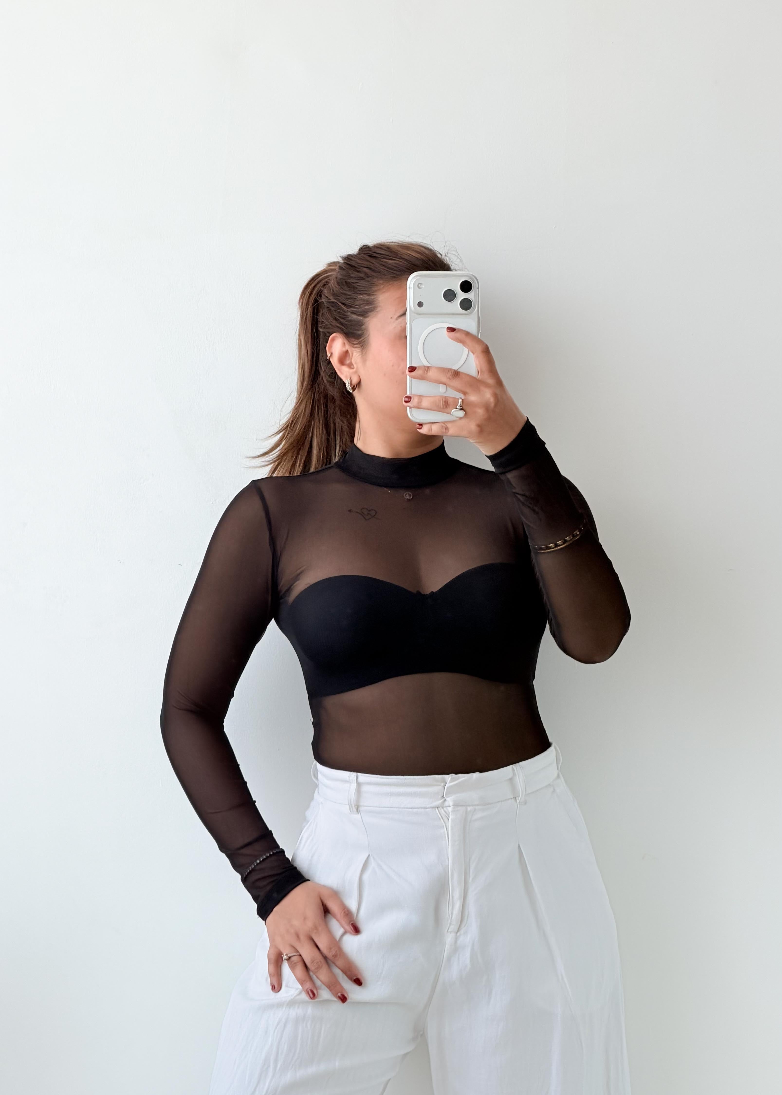 Size XS-S Black Sheer Mesh Bodysuit