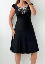 Size XS-S Black Embroidered Fit & Flare Dress