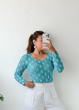 Size XS-S Blue Floral Lace Bodysuit