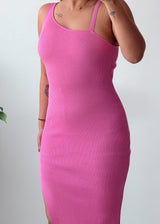 Size S-M Pink One Shoulder Ribbed Midi Dress