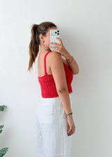 Size M-L Red Textured Knit Crop Top
