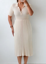Size XS-S Ivory Pleated Polo Midi Dress