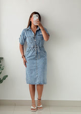 Size M Light Blue Denim Shirt Midi Dress