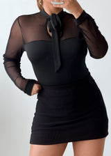 Size M-L Black Sheer Tie-Neck Bodysuit