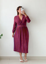Size M-L Purple Rust Striped Wrap Midi Dress