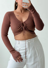 Size S-M Mocha Ruched Crop Top