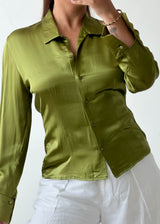 Size XS-S Olive Green Satin Shirt
