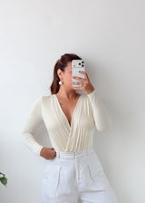 Size S-M Ivory Surplice Neck Bodysuit