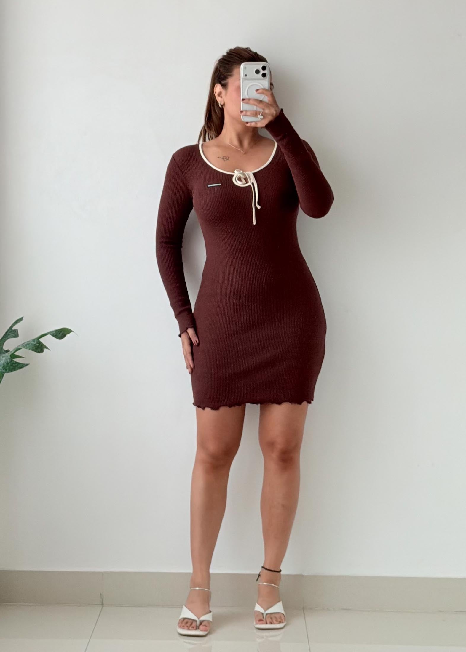Size S-M Brown Tie Front Mini Dress