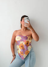 Floral Purple Printed Convertible Scarf Top