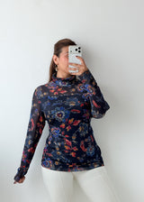 Size L-XL Navy Floral Printed High Neck Top