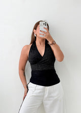Size S-M Black Halter Shimmer Top