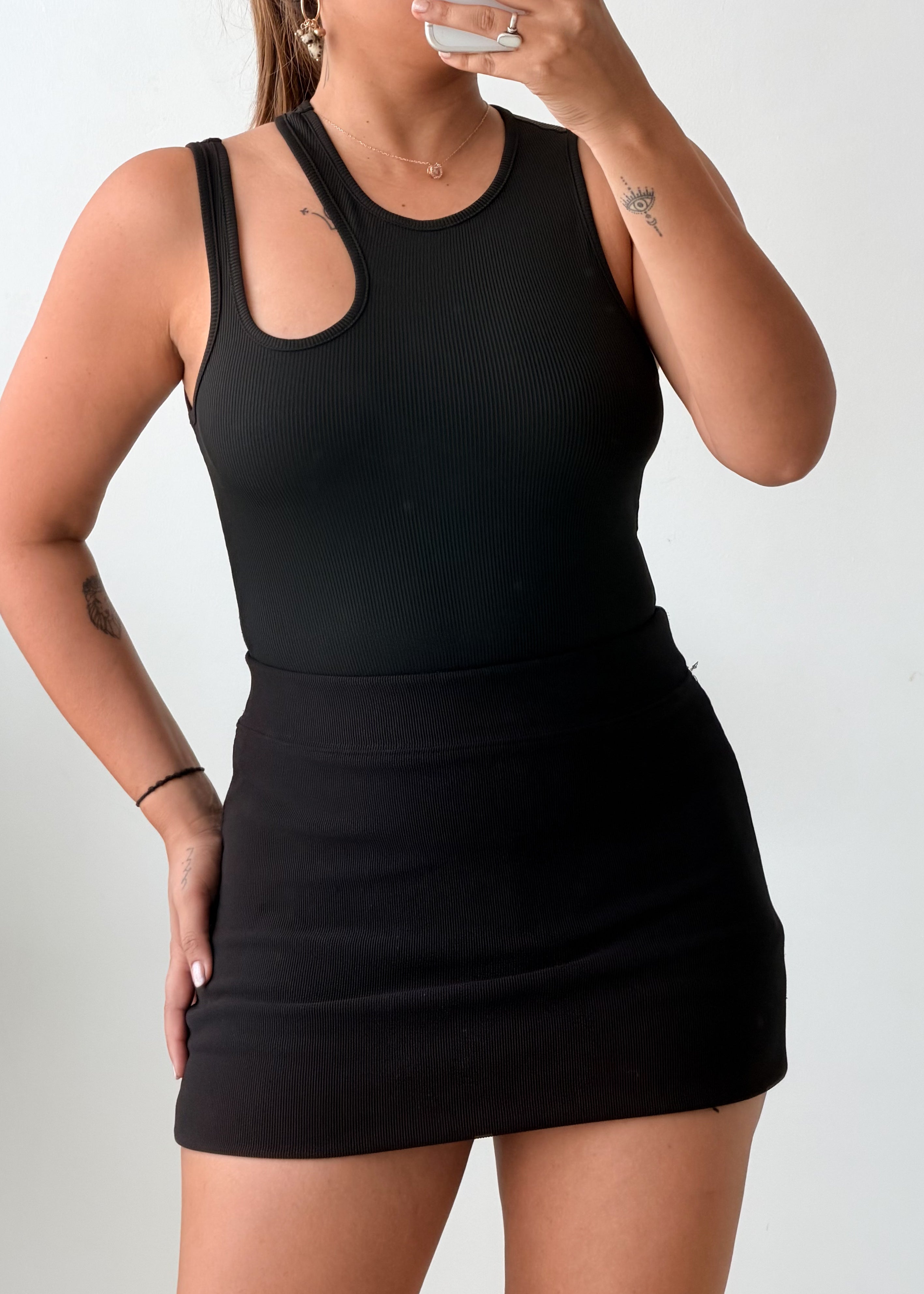 Size S-M Black Sleeveless racerback-inspired Bodysuit