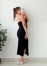 Size XS-M Black Cutout Slit Midi Dress