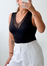 Size XS-S Black Lace V-Neck Bodysuit