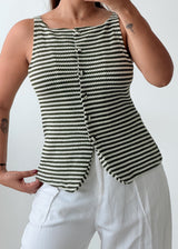 Size S-M Black White Striped Button-Front Top