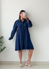 Size M-L Dark Blue Denim Flare Dress