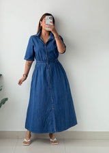 Size XS-S Blue Denim Shirt Maxi Dress