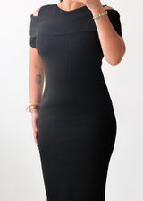 Size M-L Black Off Shoulder Midi Dress