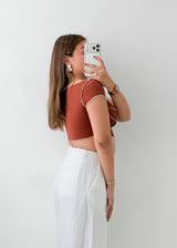 Size XS-S Rust Contrast Seam Crop Top