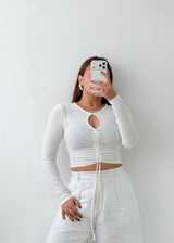 Size XS-S White Keyhole Ruched Crop Top