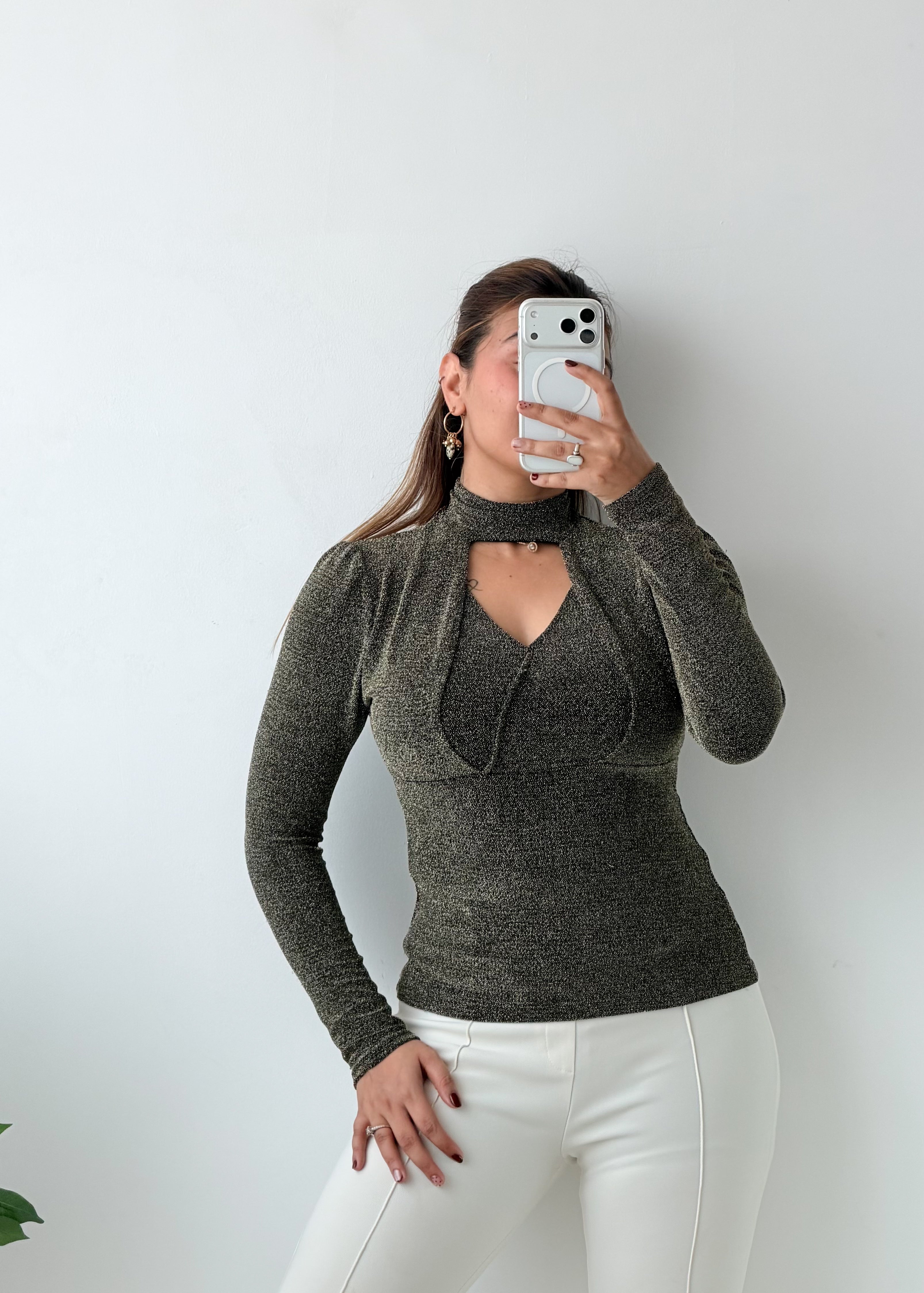 Size S-M Charcoal Grey Choker Neck Top