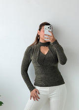 Size S-M Charcoal Grey Choker Neck Top