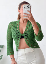 Size S-M Green Crochet Tie-Front Top