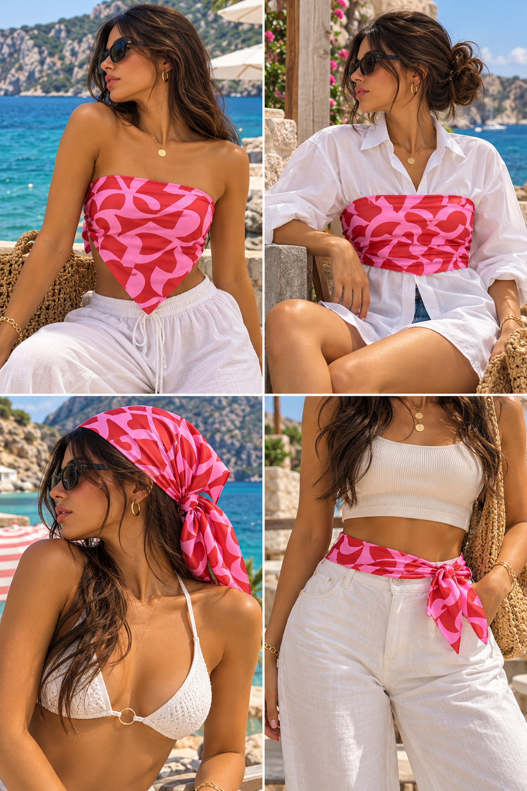 Coral Pink Abstract Convertible Scarf Top